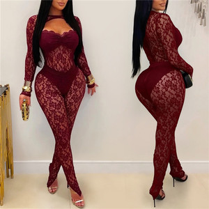 Tuta Intera Trasparente in Pizzo Floreale <span class=keywords><strong>da</strong></span> Donna, Sexy, per Night Club, Compleanno, con Cut-Out e Patchwork, Aderente, per Feste - Product Image 2