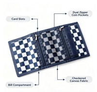 Dompet Lipat Tiga Kanvas Kotak-kotak Hitam Putih untuk Remaja Laki-laki Perempuan Dompet Kain Kasual Dompet Koin dengan Banyak Slot Kartu