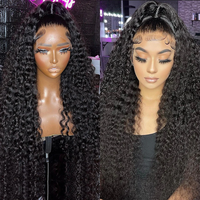 Perruques Lace Front Deep Wave en Cheveux Humains, Densité 200%, Perruques Frontales Bouclées Profondes en Cheveux Humains, Dentelle HD, Perruques Bouclées de 32 Pouces pour Femmes Noires