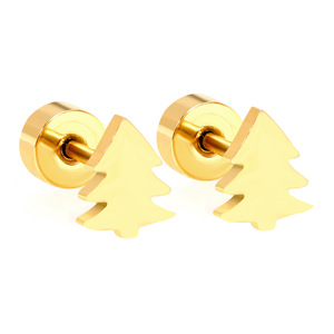 Christmas Tree Stud <b>Earrings</b> Gold Zinc Alloy Simple Design Gift For Women Fashion Jewelry - Product Image 2