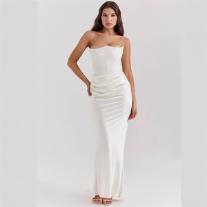2025 nuevo <span class=keywords><strong>tubo</strong></span> rojo Top Fishbone Sexy ajustado cola de pez <span class=keywords><strong>vestido</strong></span> de noche Color sólido vestidos largos para mujer - Product Image 3