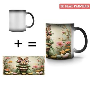 Heat Color Changing Ceramic <b>Mug</b> 11oz Frosted Black Magic Cup With <b>Easter</b> Bunny Design 2D Flat Painting - Product Image 4