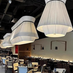 Long Strip Fabric Pendant <b>Light</b> Led Energy Saving Lamp White Six Head Chandelier For <b>Dining</b> Room Coffee Shop Bar Hotel - Product Image 2