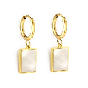 Pendientes de Aro Cuadrados Geométricos de Acero Inoxidable con Baño de Oro de 18k y Diseño de Concha Rectangular para Mujer, Venta al por Mayor de Joyería de Moda - Product Image 1
