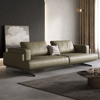 Ensemble de canapés modulaires en cuir pleine fleur et bois, style italien minimaliste, design de luxe, avec dossier coussin et accoudoirs carrés, pour salon