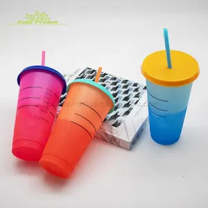 2024 Fabricante barato Creative Fashion Logo 700ml 24oz PP pacote de 5 plástico cor mudando copos tumbler com tampa e palha