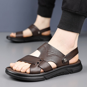 Sandalias de Cuero para Hombre, Punta Abierta, Suela de Goma, Entresuela de EVA, Chanclas de Playa de Verano, Color Sólido, Cómodas y Casuales - Product Image 4