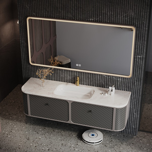 Muebles de Baño Suspendidos en la Pared, con Panel Texturizado con Relieve de Escamas de Pescado y Superficie de Lavabo de Piedra Dura con Lavabo de Cerámica - Product Image 2