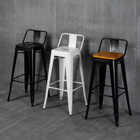 Tabouret de bar industriel en métal avec dossier en bois, chaise haute à structure en acier pour cuisine, café, restaurant, vente en gros