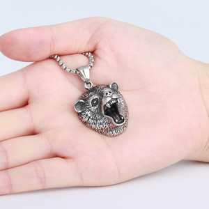 Vintage Celtic Odin Bear Punk amuleto ciondolo Colgante collana con ciondolo testa di orso prepotente in acciaio inossidabile per gioielli da uomo - Product Image 3