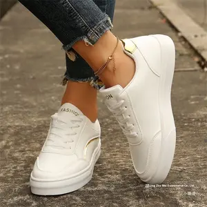 Nouvelles baskets basses blanches pour femmes, style <span class=keywords><strong>japonais</strong></span> et coréen, polyvalentes, à lacets, avec empiècements en cuir, semelle épaisse, respirantes, pour l'été, pour le sport et le quotidien, modèle transfrontalier - Product Image 5
