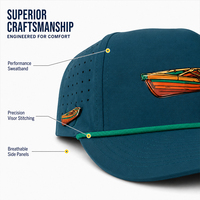 Casquette de baseball premium OEM ODM à 5 panneaux perforée avec patch en caoutchouc, anti-humidité, visière incurvée et fermeture snapback ajustable