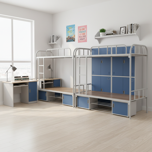 <span class=keywords><strong>Lit</strong></span> superposé moderne <span class=keywords><strong>en</strong></span> métal <span class=keywords><strong>avec</strong></span> échelles jumelles et barrière de sécurité pour garçons, filles, adolescents, enfants, chambre à coucher, école et hôtel - Product Image 6