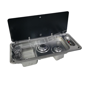 Kit de Conversión para <span class=keywords><strong>Camper</strong></span> Van MOBORV 2026 Plateado con <span class=keywords><strong>Horno</strong></span> Doble de <span class=keywords><strong>Gas</strong></span> y Fregadero Combinados de Aluminio y Vidrio Plegables Manualmente 3700-3001 - Product Image 1