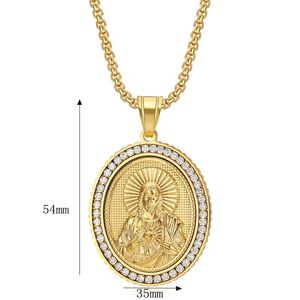 Yunnique – collier avec pendentif Jésus en acier inoxydable plaqué or, avec serti pavé de zircon, pour hommes et femmes, bijoux cadeau - Product Image 5