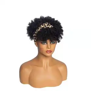 Wholesale Afro Puff Headband Wigs with Bangs Natural Hair Product for Black Women Synthetic Kinky Curly Headband Wig