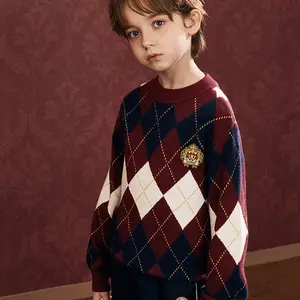 Sweter rajut anak-anak, sweater Eropa katun nilon akrilik uniseks grosir untuk anak-anak