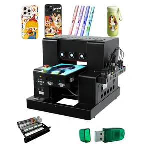 Small Led UV Printer Xp600 UV Printer Mug Bottle Phone Case Flatbed Machine Varnish A4 UV Printer