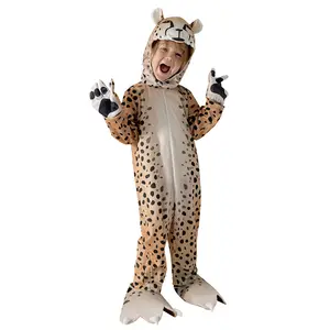 2024 Baige Halloween Cheetah Costume Children's Boys Gloves Foot Sleeve Performance Stage Clothes Leopard Jumpsuit For Kids