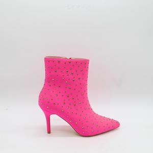 Sepatu bot pergelangan kaki merah untuk wanita HQ1120 sepatu bot pergelangan kaki ujung lancip elegan wanita hak tinggi buram berlian imitasi Stiletto kustom - Product Image 2