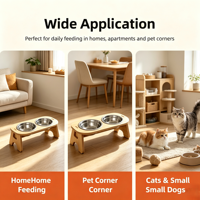 Support surélevé en bois pour gamelles antidérapant avec double gamelle en acier inoxydable pour chats et chiens de petite taille