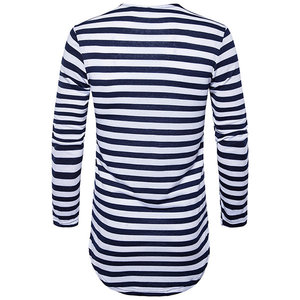 Wholesale <b>Men's</b> <b>Striped</b> Jersey Breathable <b>Long</b>-<b>Sleeve</b> T-<b>Shirt</b> Turtleneck Hem Scoop Bottom | 2015 Summer Streetwear Hip-Hop Style - Product Image 2