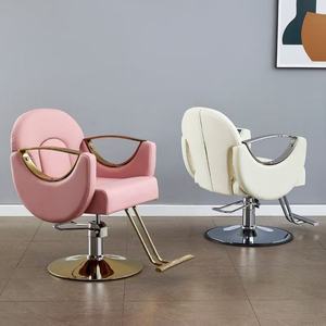 Chaise de coiffure professionnelle en cuir rose magnifique avec base dorée, chaise de barbier à vendre, 2024 - Product Image 2