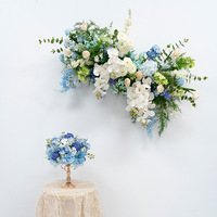 Décoration florale murale bleue pastorale de printemps, arrangement de fleurs artificielles prêt à l'emploi, pour vitrine de magasin et intérieur de maison