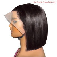 Perruques courtes bob brunes sans colle en cheveux humains indiens vierges 100% 12A, avec dentelle HD transparente, 14 pouces, lisses, densité 250%, vente en gros