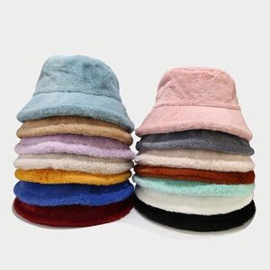 Trendy Solid Color Plush Faux Fur Bucket <b>Winter</b> Fluffy Warm <b>Hat</b> for Women <b>Men</b> Girls Teens Promotion Gift - Product Image 1