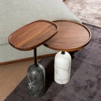 Ensemble de tables gigognes modernes en bois avec plateau en marbre de luxe, table d'appoint extensible convertible en bois massif, fabriquée à la main