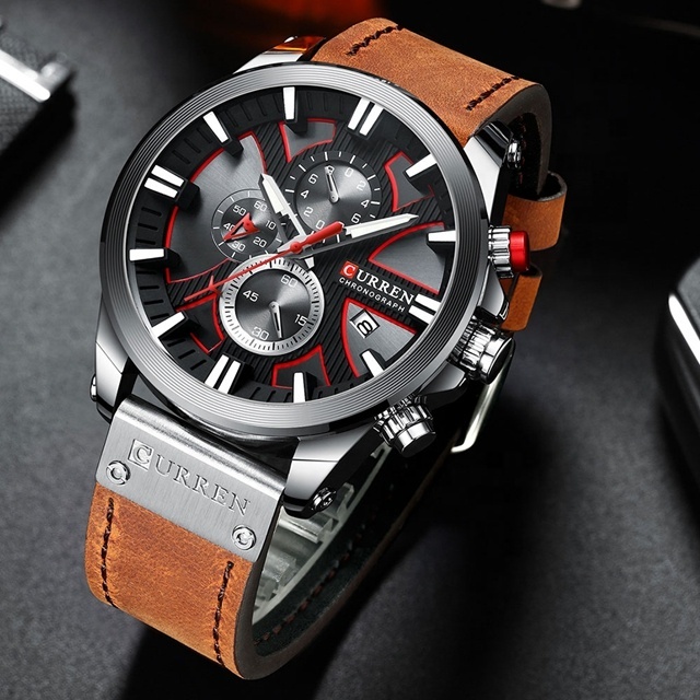 Montre Homme Chronographe Luxe - 40mm, Quartz, Cuir, étanche 30m - POEDAGAR