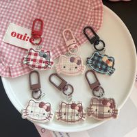 Nouveau porte-clés Hello Kitty en résine en forme de chat - Automne/Hiver Beige-marron - Accessoire polyvalent à carreaux pour sac d'école, breloque assortie pour fille
