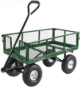 Wagon de pelouse extérieur avec côtés amovibles, chariot de jardin utilitaire en acier avec doublure, capacité robuste de 400 livres, vert - Product Image 3