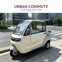 Tricycle électrique familial compact à 3 roues avec cabine scellée, scooter de mobilité électrique à basse vitesse pour adultes