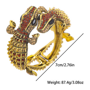 Daisy Y Fashion Vintage Gold Offenes Elastisches Legierungs-Krokodil-Armband Hochwertiges Luxuriöses Diamantverziertes Tierschmuckstück - Product Image 5