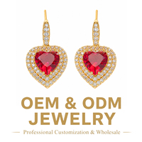 Boucles d'oreilles pendantes en forme de cœur doré étincelant, double halo, pierre rouge, cage à quatre pierres, bijoux de mode pour femme, cadeau