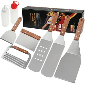 Kit de accesorios de plancha de piedra negra personalizada, raspador de branquias, herramientas de barbacoa, parrilla de barbacoa al aire libre, accesorios de barbacoa con mango de madera