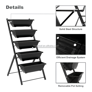 Jardinière Verticale Élevée à 5 Niveaux Gain de Place avec Trous de Drainage et Bacs de Culture en <span class=keywords><strong>Plastique</strong></span> à Arrosage Automatique - Product Image 3