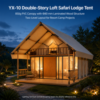 Tente de safari personnalisée à double étage avec auvent en PVC 850g et structure en bois pour les camps de villégiature YX-10