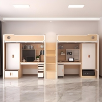 Lit mezzanine moderne multifonctionnel en métal, gain de place, avec bureau et armoire, couleur personnalisée, revêtement époxy, pour école, dortoir, appartement, hôtel