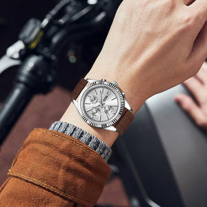 Montre pour homme de style professionnel, trois sous-cadrans, six aiguilles, mouvement à quartz, avec lunette cannelée - Product Image 4