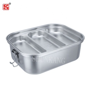Boîte à lunch rectangulaire en acier inoxydable 304 # de haute qualité et écologique avec couvercles et poignées Compartiments pratiques - Product Image 2