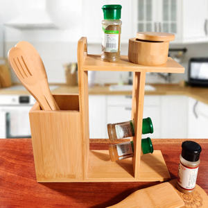 منتجات جديدة لعام 2026: أدوات طهي من الخيزران 3 قطع - مجموعة أدوات طهي عضوية من الخيزران مع رف للتوابل - Product Image 5