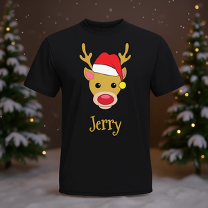 Jerry Christmas Reindeer T-shirt con nome personalizzato Nero Adulto Unisex - Product Image 3