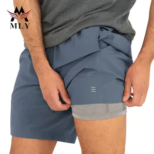 MLY Mens athletic shorts running men compression shorts workout 2 in 1 gym shorts