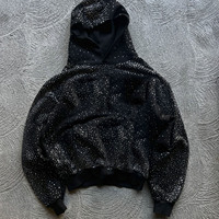Sweat à capuche zippé en molleton bouclette personnalisé avec impression intégrale, effet délavé, motif léopard DTG, lourd, orné de strass pour homme