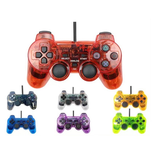 GEME PS2 Wired Controller Dual Vibration Analog Gamepad Transparent Crystal Color ABS Material 12-Month Warranty OEM/ODM