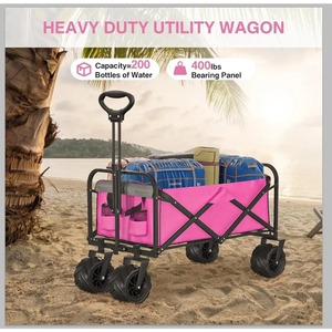 Chariot de camping de sable rose avec grandes roues chariot de plage de jardin pliant structure de plate-forme de chariot pliable pliable maison chariot à bras - Product Image 3
