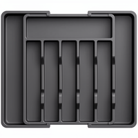 Organizador de cajones para cubiertos expandible y ajustable con 7 compartimentos, almacenamiento de cocina que ahorra espacio, color negro